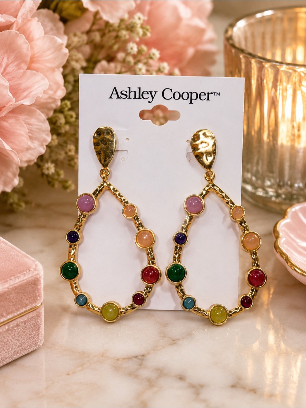 Ashley Cooper Gold-Tone Multicolor Teardrop Hoop Earrings